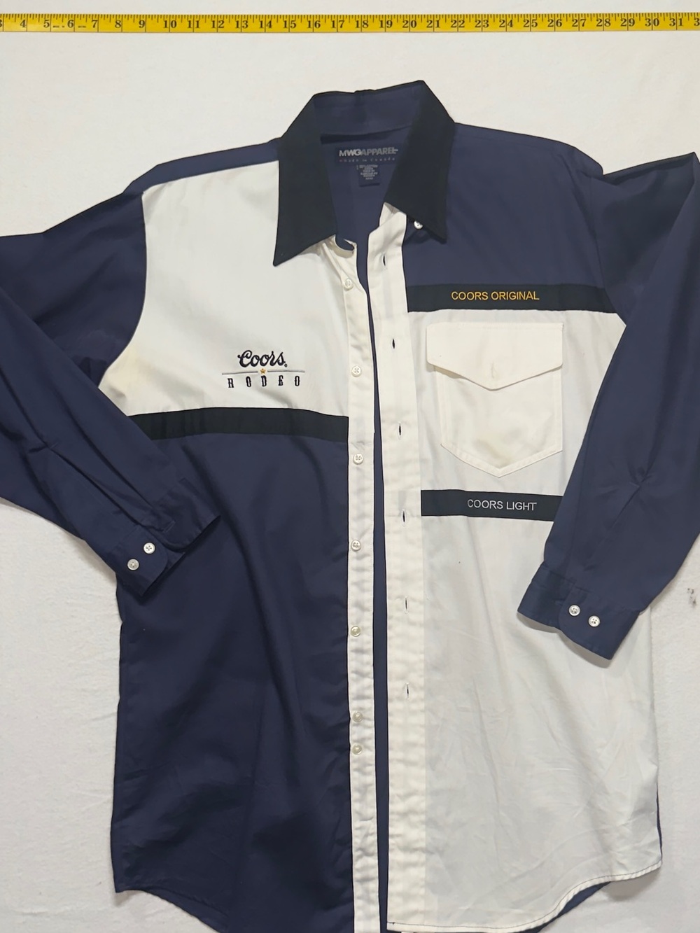 Vintage coors Rodeo Men’s Two-Tone Navy and White Button-Up Shirt